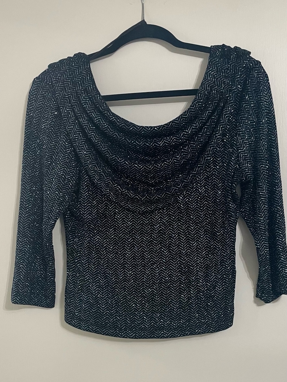 MSK Black Metallic Chevron Cowl Neck Sweater